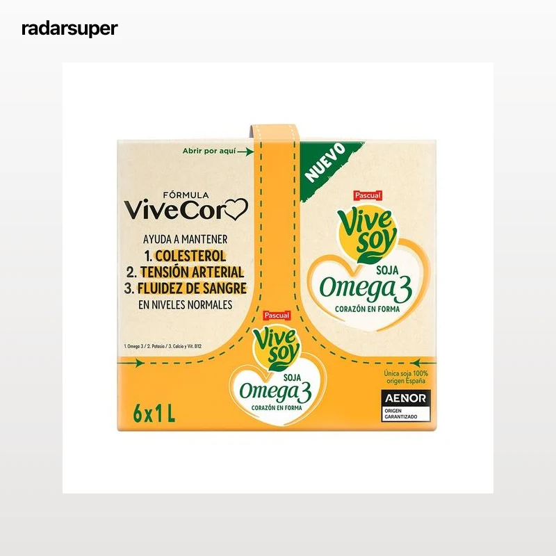 VIVESOY de Pascual Bebida de soja enriquecida con Omega 3, calcio y vitaminas B1, B12, C y D. 6 x 1l.