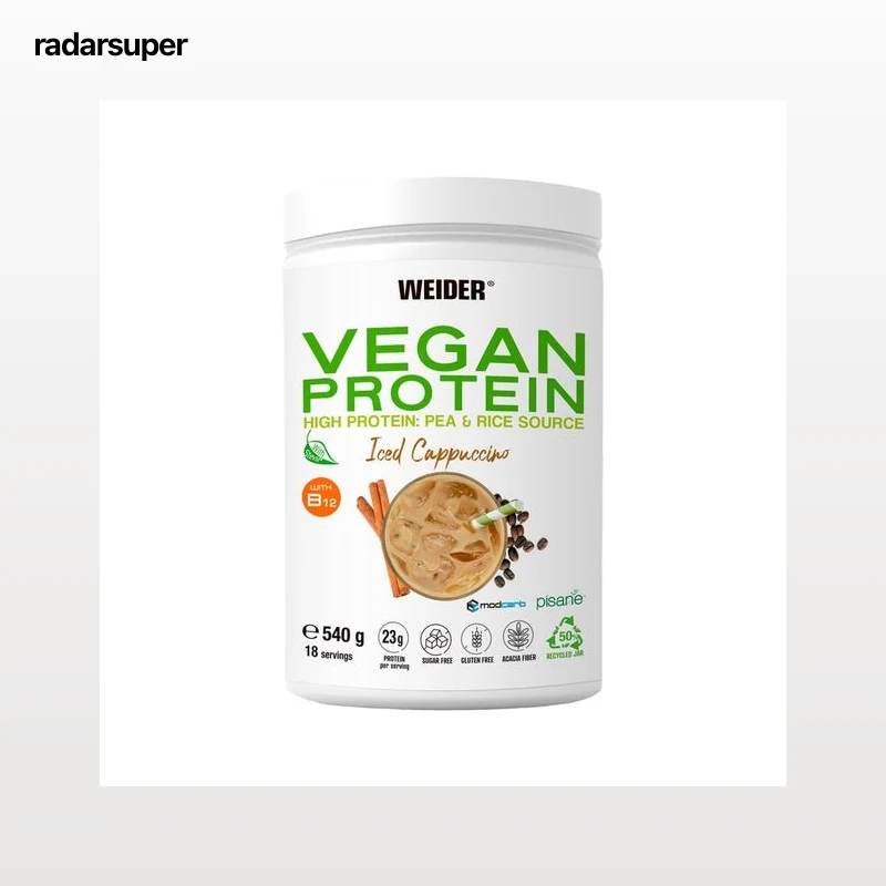WEIDER Proteína en polvo vegetal de guisante y arroz, sabor Capuccino helado 540 g.