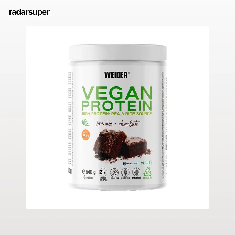 WEIDER Proteína vegetal con con vitamina B12 y sabor a brownie de chocolate 540 g.