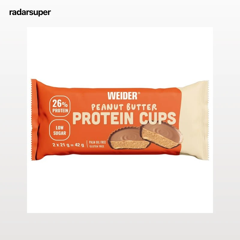 WEIDER Tartaletas chocolate con leche y mantequilla de cacahuete, con alto contenido en proteinas 2 x 21 g.