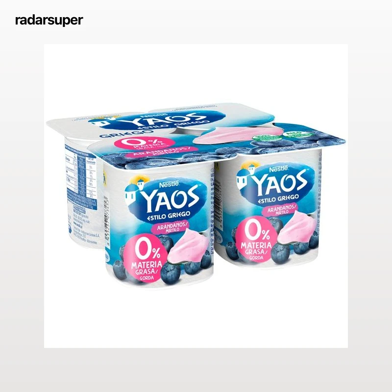 YAOS Yogur estilo griego con arándanos y con 0% materia grasa 4 x 115 g.