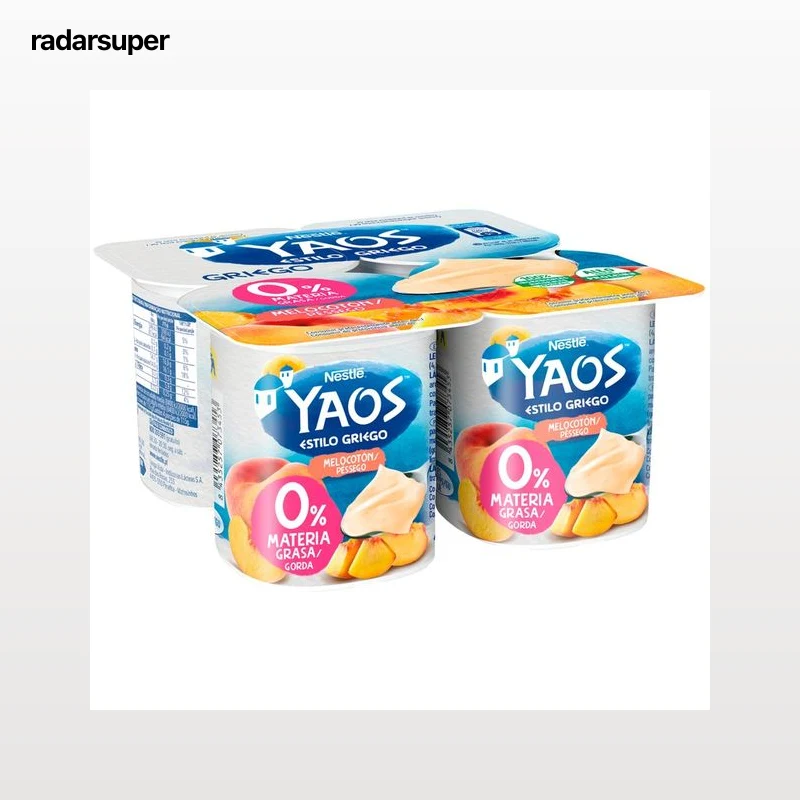 YAOS Yogur estilo griego con melocotón y con 0% materia grasa 4 x 115 g.