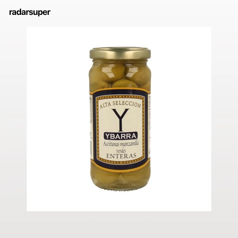 YBARRA Aceitunas verdes manzanilla enteras con hueso frasco de 120 g.