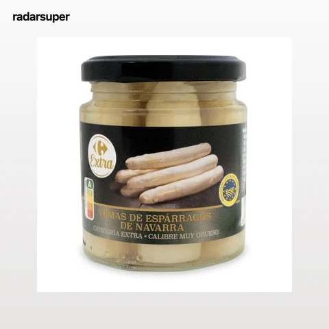 Yema de espárragos de Navarra muy gruesos Extra Carrefour 135 g.