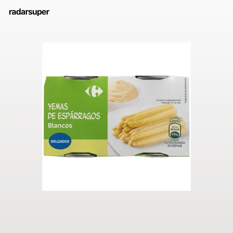 Yemas de espárragos blancos delgados Carrefour pack de 2 unidades de 135 g.