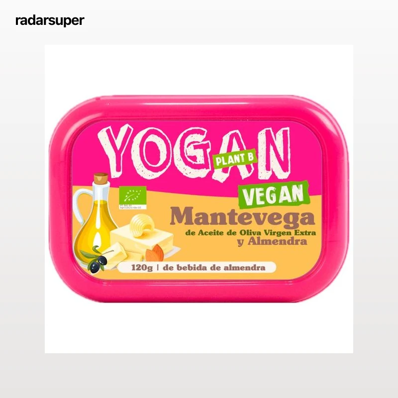 YOGAN Plant B Tarrina de margarina con bebida de almendra ecológica y aceite de oliva virgen extra 120 g.