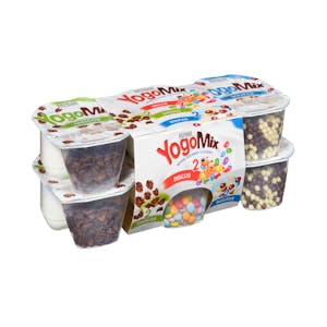 Yogur azucarado YogoMix Hacendado variado de copos maíz, bolitas y disquitos chocolateados