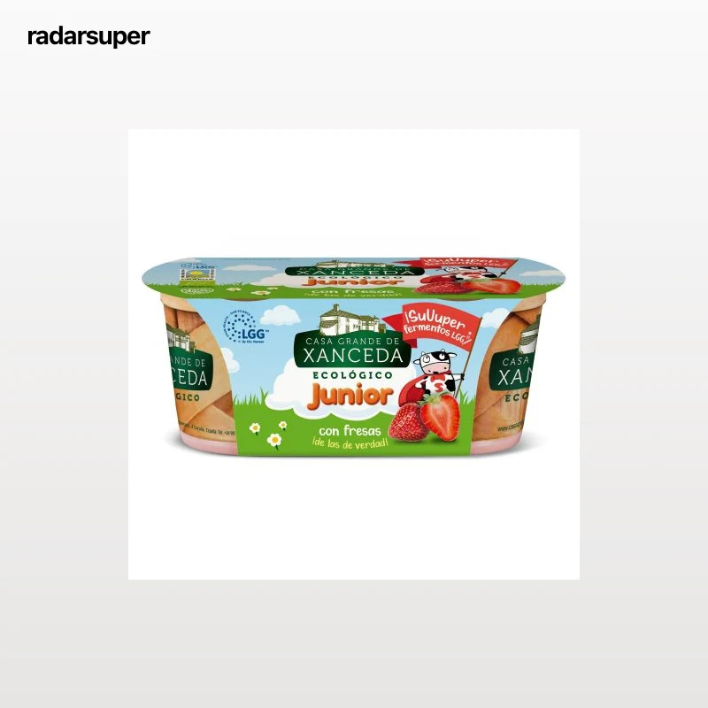 Yogur con fresas ecológico Junior Casa Grande de Xanceda sin gluten pack de 2 unidades de 125 g.