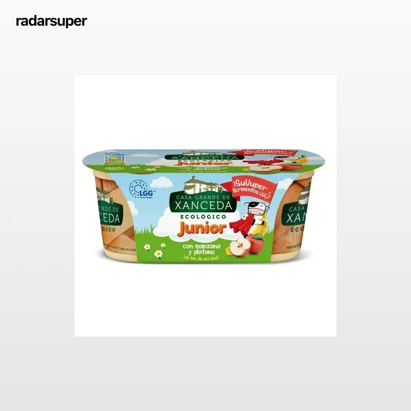 Yogur con manzana y plátano ecológico Junior Casa Grande de Xanceda sin gluten pack de 2 unidades de 125 g.
