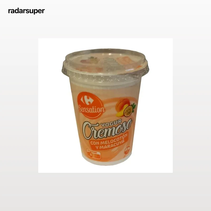 Yogur cremoso con melocotón y maracuyá Carrefour Sensation sin gluten 500 g.
