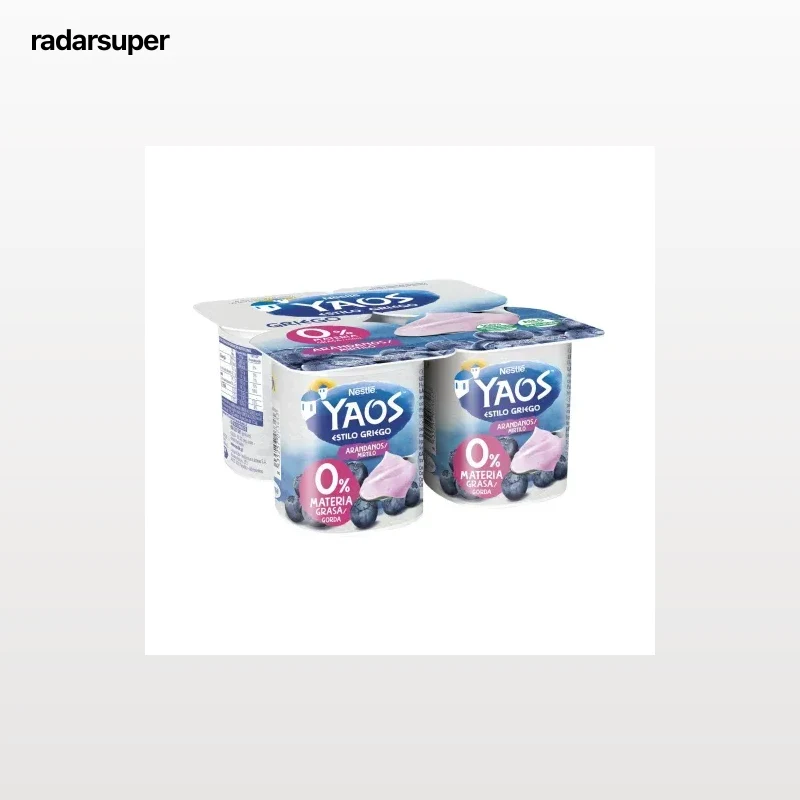 Yogur desnatado con arándanos estilo griego Nestlé sin gluten pack de 4 unidades de 115 g.