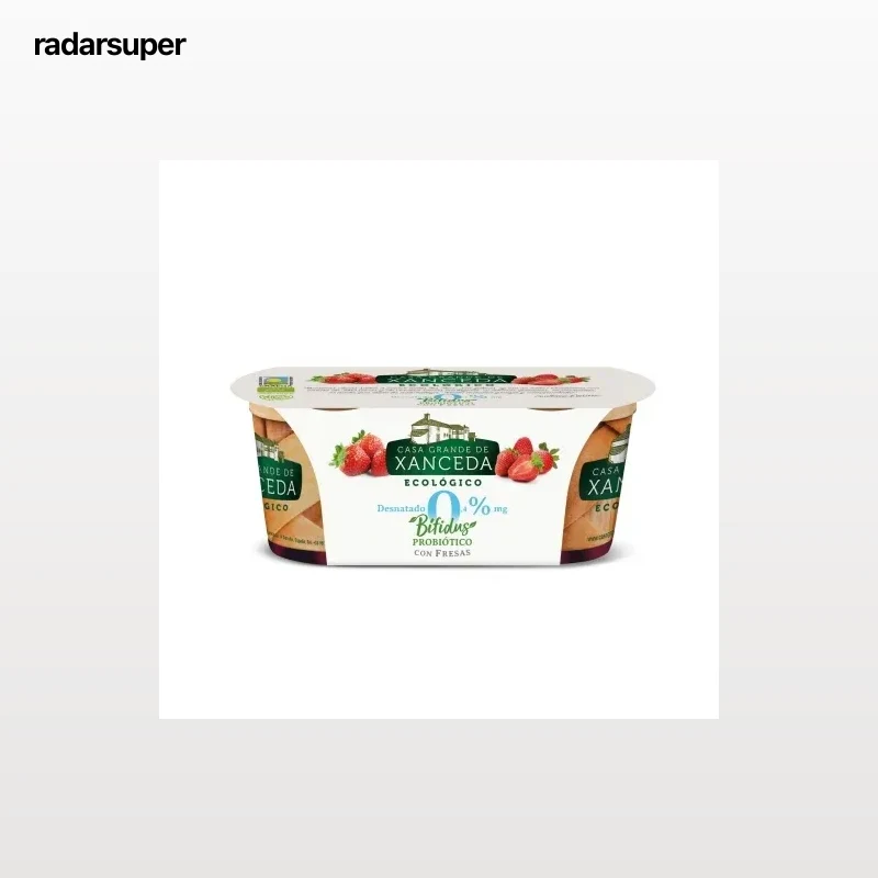Yogur desnatado con fresas ecológico Casa Grande de Xanceda sin gluten pack de 2 unidades de 125 g.