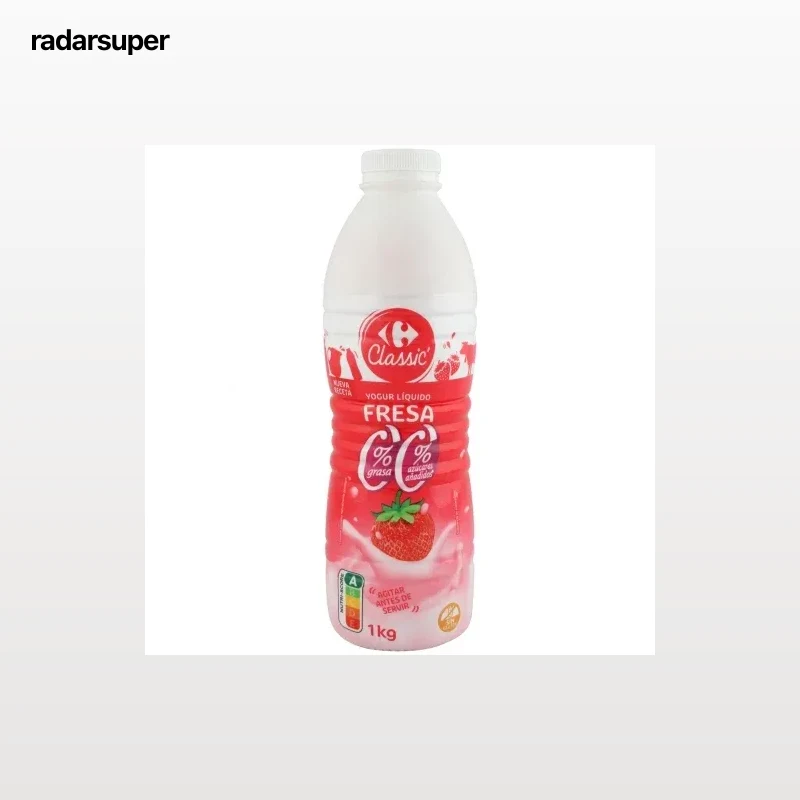 Yogur desnatado líquido de fresa sin azúcar añadido Carrefour sin gluten 1 kg.