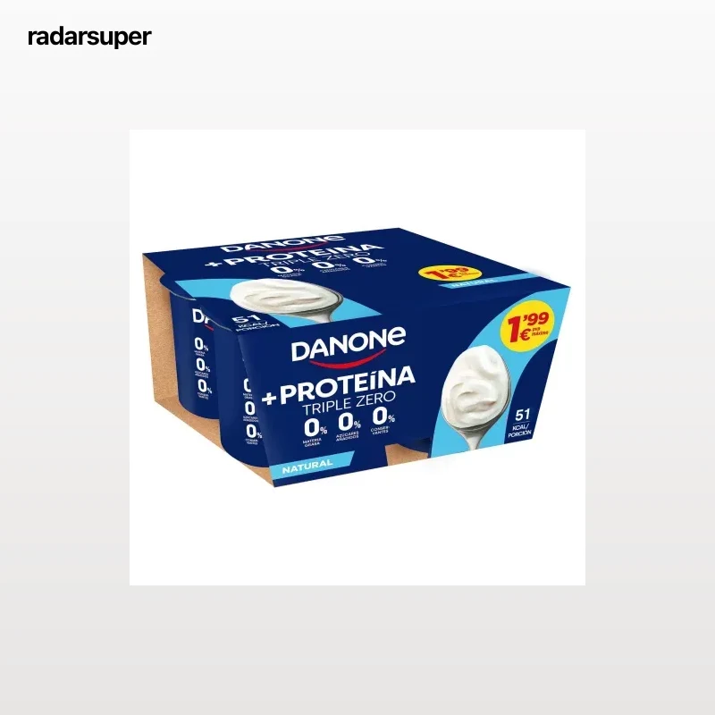 Yogur desnatado proteína natural Danone sin gluten y sin azúcar añadido pack de 4 unidades de 105 g.