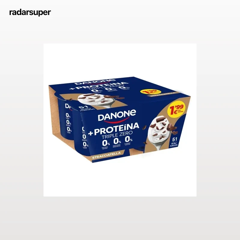 Yogur desnatado proteína stracciatella Danone sin gluten sin azúcar añadido pack de 4 unidades de 105 g.