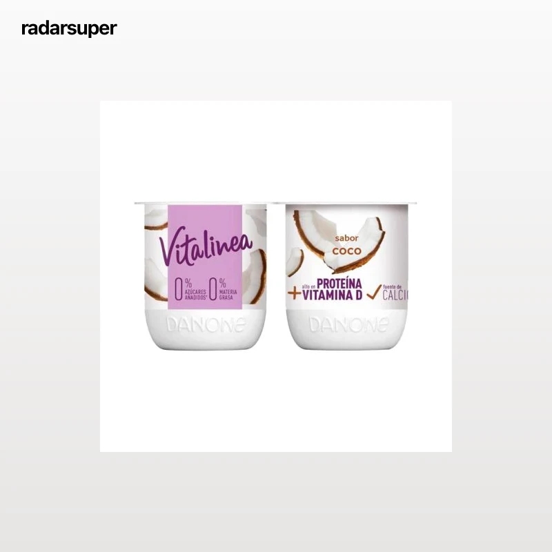 Yogur desnatado sabor coco Danone Vitalinea sin azúcar añadido pack de 4 unidades de 120 g.