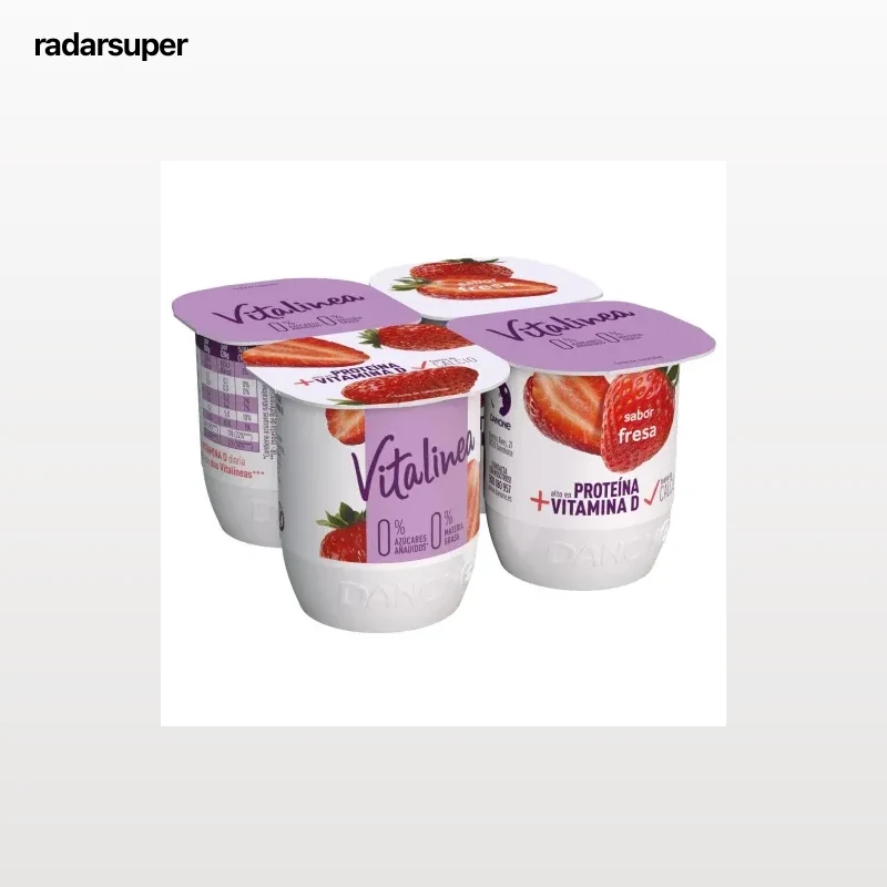 Yogur desnatado sabor fresa Danone Vitalinea sin azúcar añadido pack de 4 unidades de 120 g.
