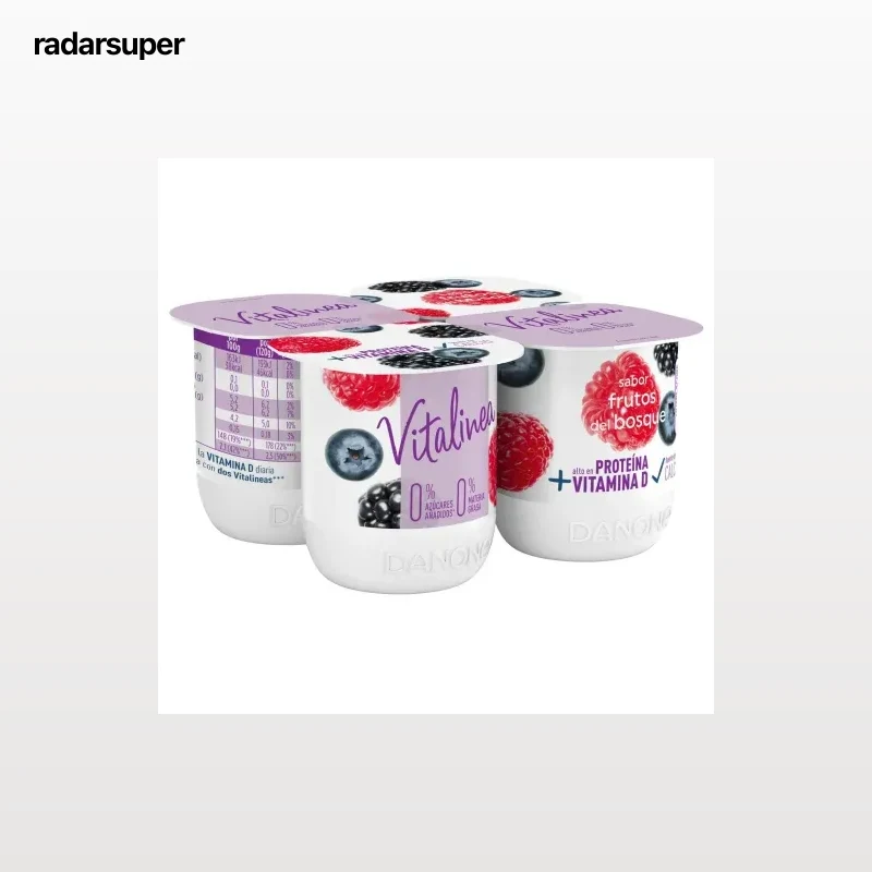 Yogur desnatado sabor frutos del bosque Danone Vitalinea sin azúcar añadido pack de 4 unidades de 120 g.