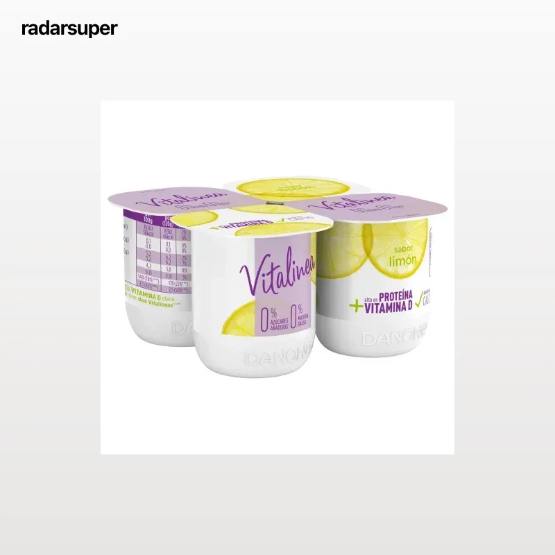 Yogur desnatado sabor limón Danone Vitalinea sin azúcar añadido pack de 4 unidades de 120 g.