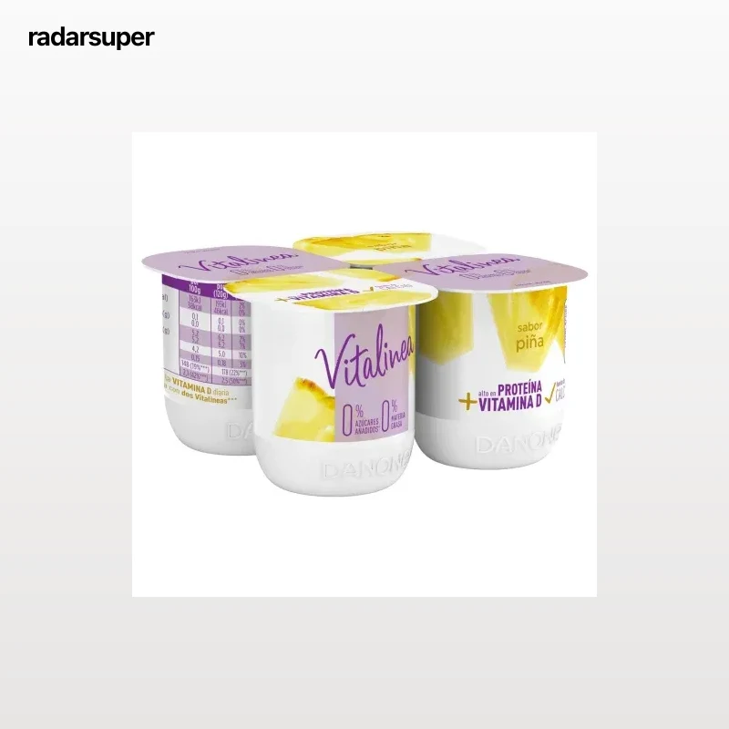 Yogur desnatado sabor piña Danone Vitalinea sin azúcar añadido pack de 4 unidades de 120 g.