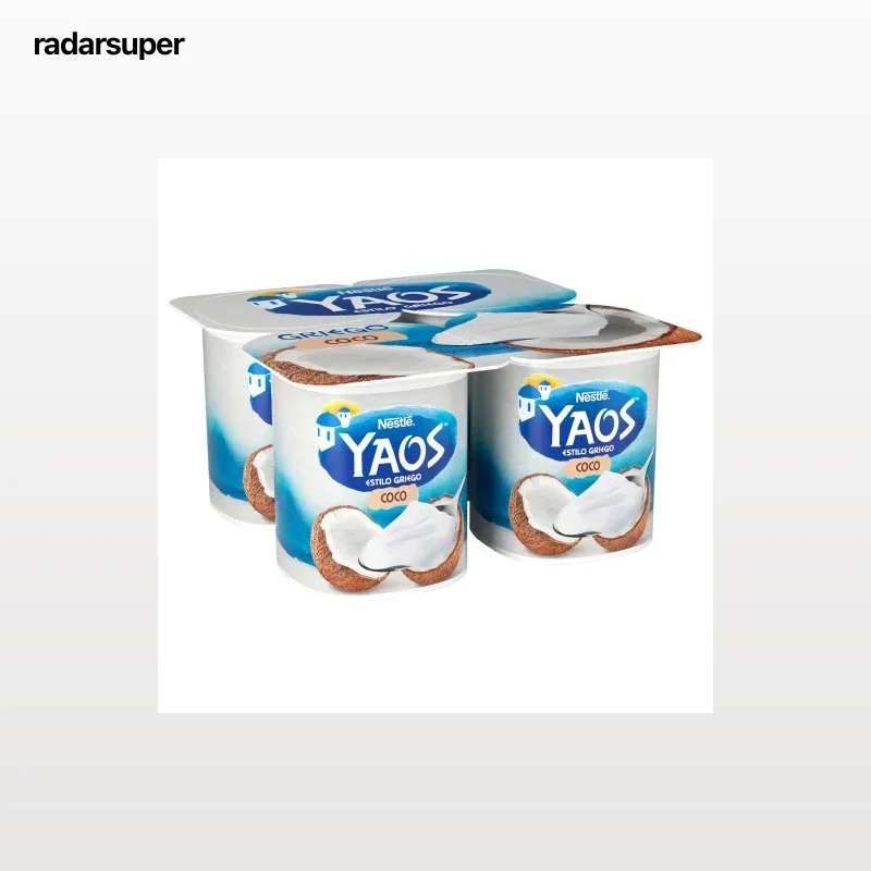 Yogur estilo griego con coco Yaos sin gluten pack 4 unidades 115 g.
