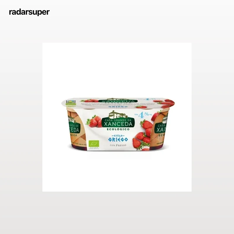 Yogur estilo griego con fresas ecológico Casa Grande de Xanceda sin gluten pack de 2 unidades de 125 g.