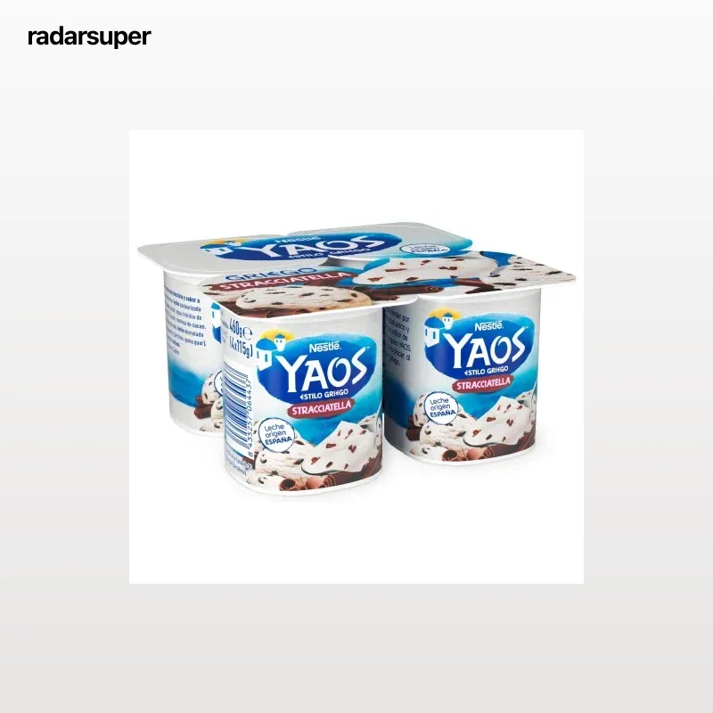 Yogur estilo griego con trocitos de chocolate y sabor a vainilla Yaos sin gluten pack de 4 unidades de 115 g.