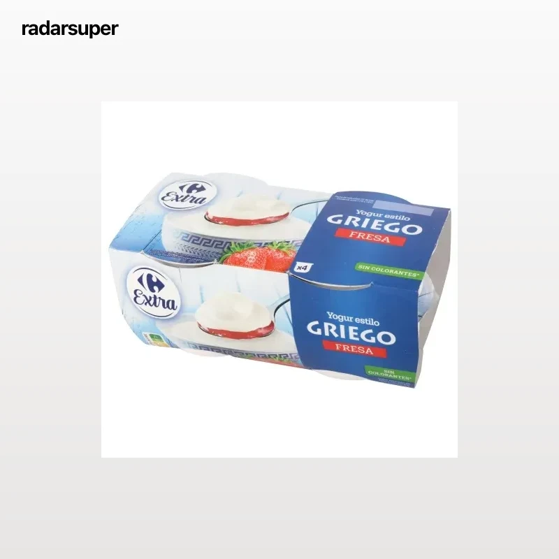 Yogur griego bicapa de fresa Carrefour Extra pack de 4 unidades de 125 g.