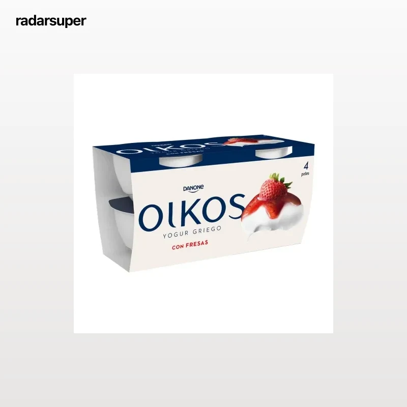 Yogur griego con fresas Danone Oikos pack de 4 unidades de 110 g.