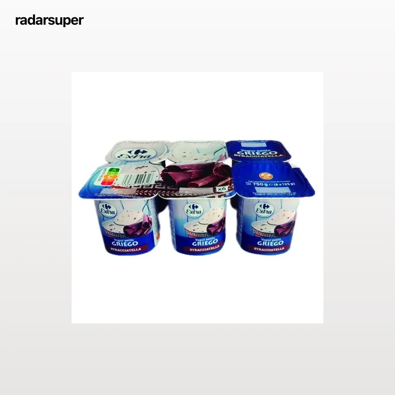 Yogur griego con stracciatella Carrefour Extra sin gluten pack de 6 unidades de 125 g.