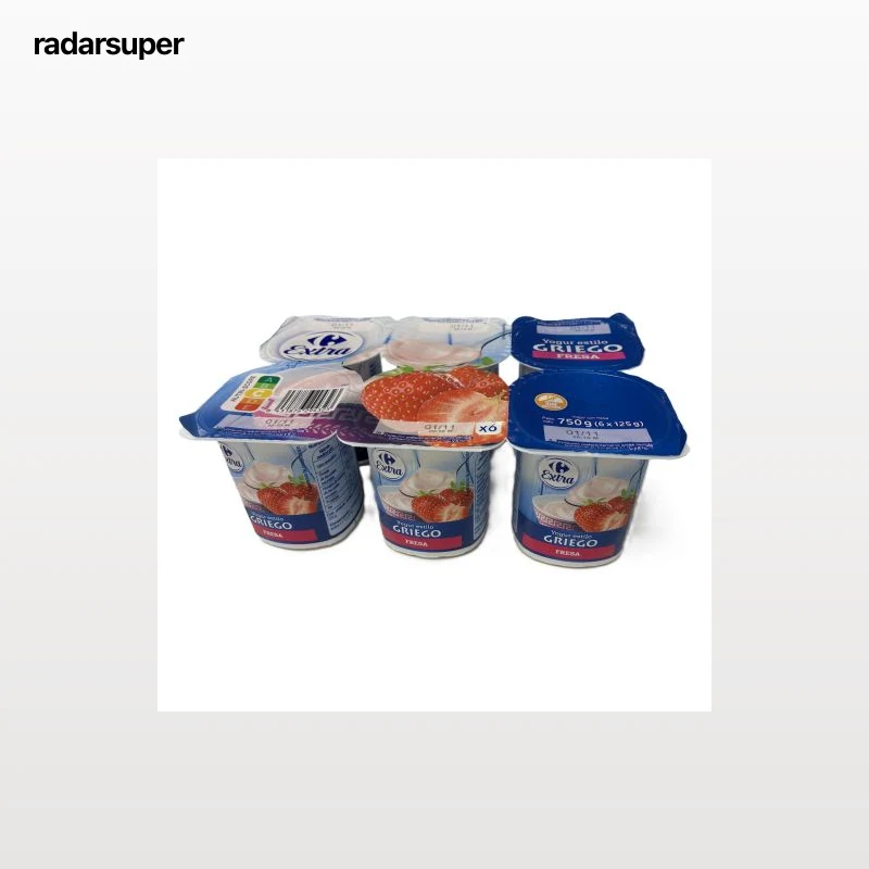 Yogur griego de fresa Carrefour Extra sin gluten pack de 6 unidades de 125 g.