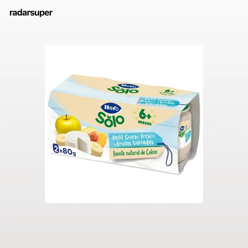 Yogur infantil petit queso fresco y frutas variadas desde 6 meses Hero Baby sin gluten pack de 2 unidades de 80 g.