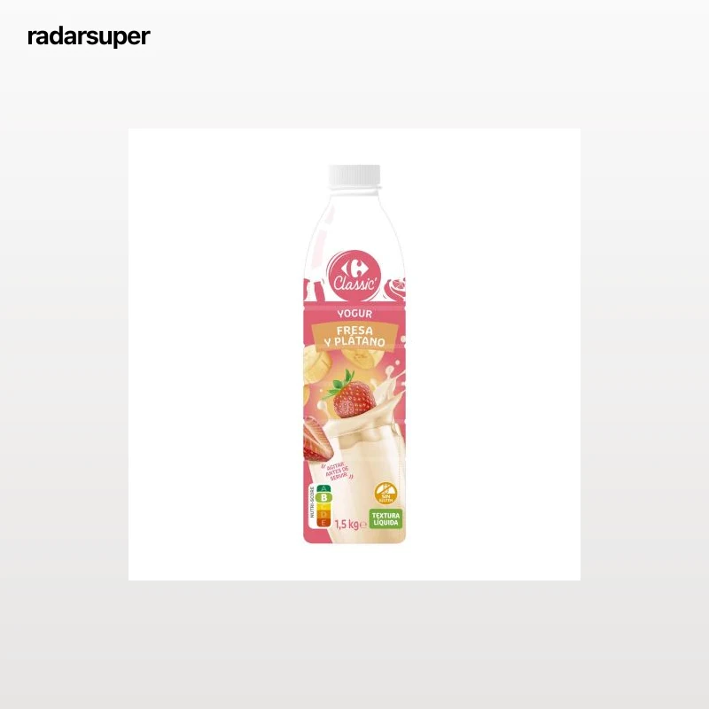 Yogur líquido de fresa-plátano Carrefour Classic' sin gluten 1,5 l.