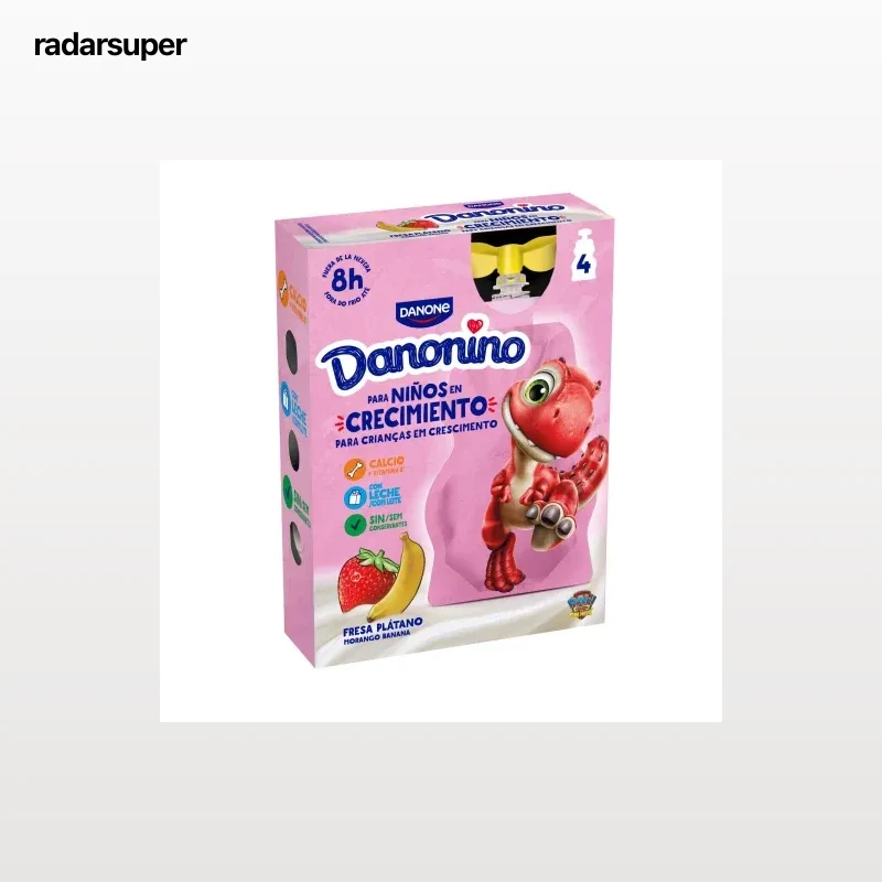 Yogur líquido de fresa y plátano Danone Danonino pack de 4 bolsitas de 70 g.