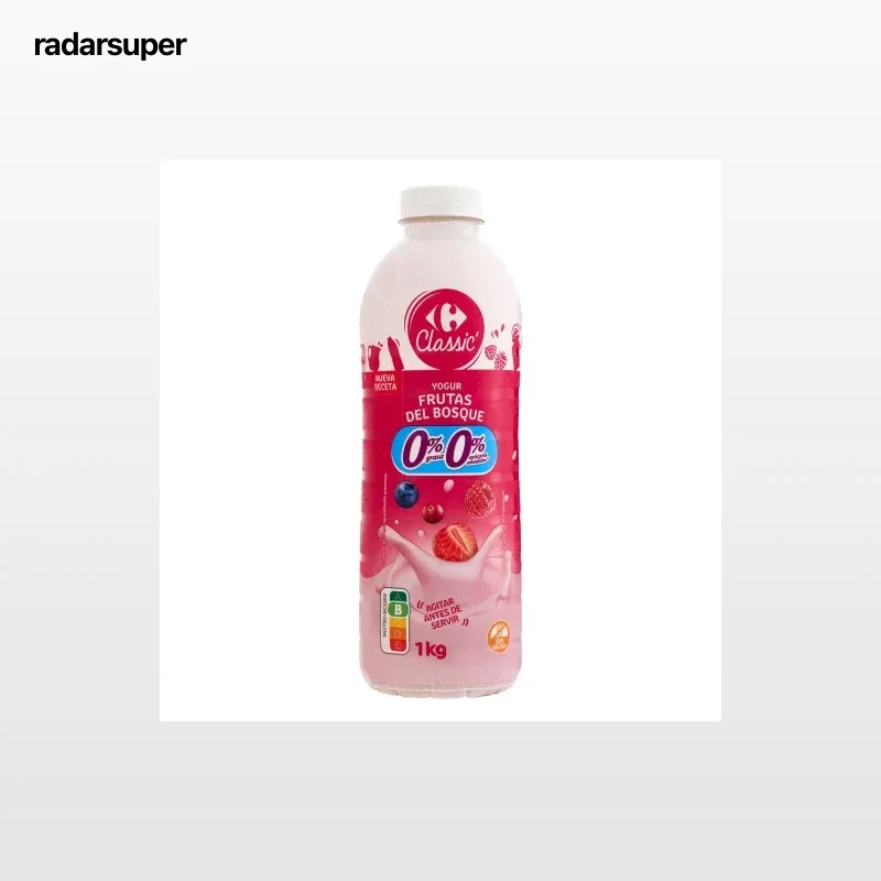 Yogur líquido desnatado con frutas del bosque Carrefour Classic sin azúcar añadido sin gluten 970 ml.
