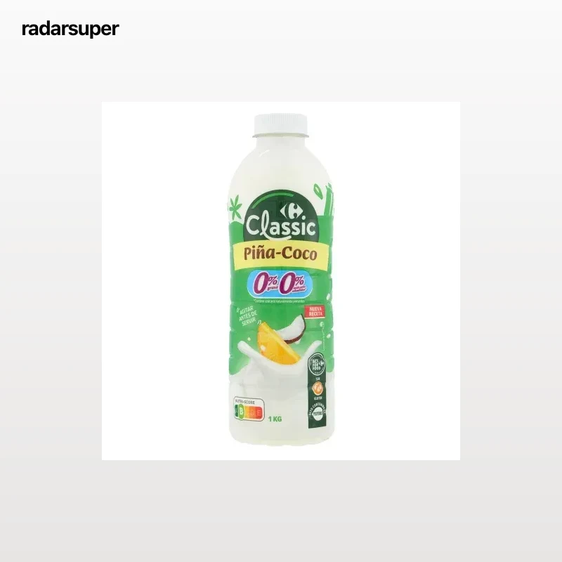 Yogur líquido desnatado con piña y coco Carrefour Classic sin gluten 1 kg.