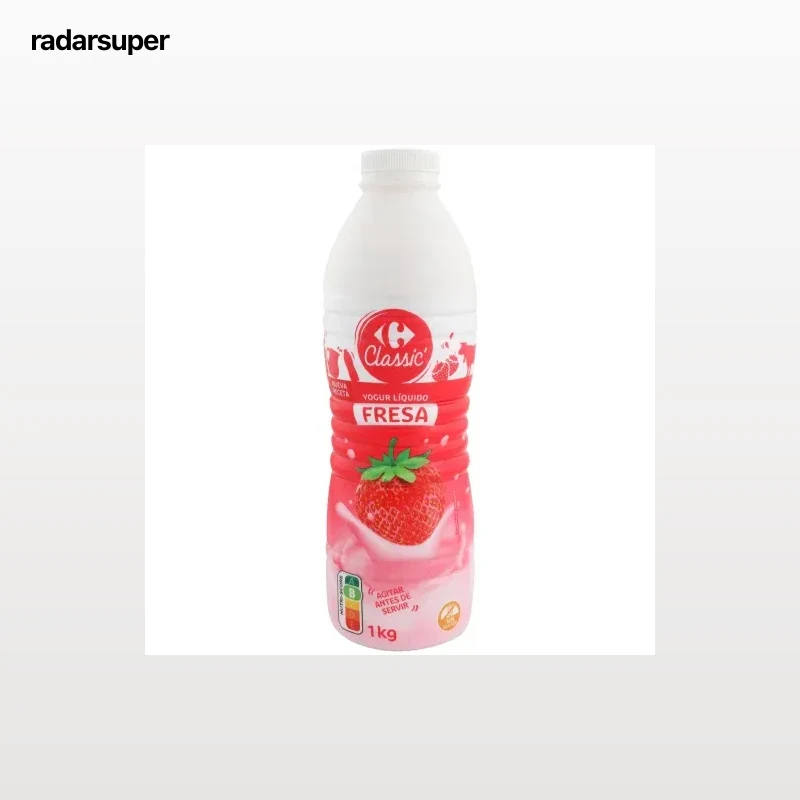 Yogur líquido fresa Carrefour sin gluten 1 kg.