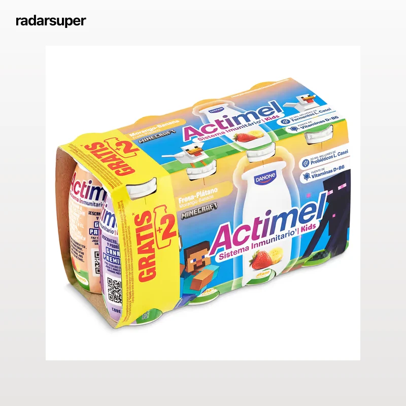 Yogur líquido de fresa y platano Actimel pack 6 x 100 g