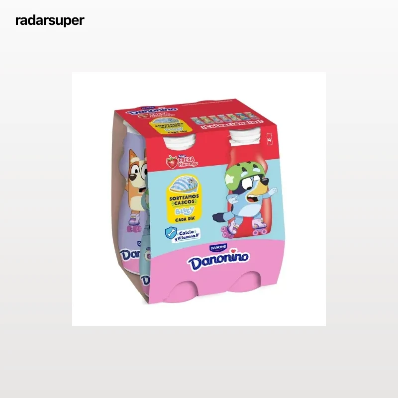 Yogur líquido sabor fresa Danone Danonino pack de 4 unidades de 100 g.