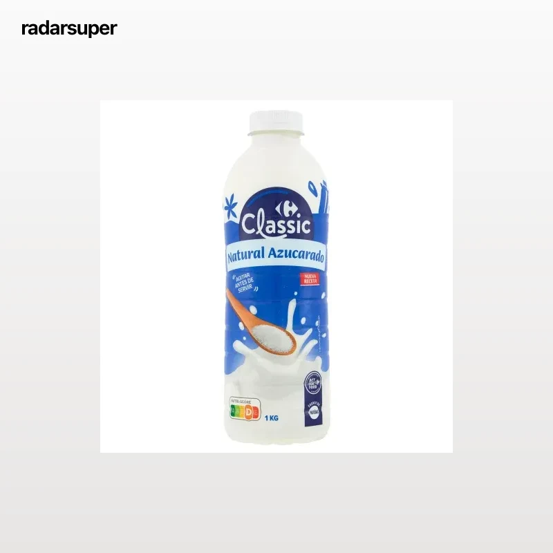Yogur líquido semidesnatado natural azucarado Carrefour Classic 1 kg.