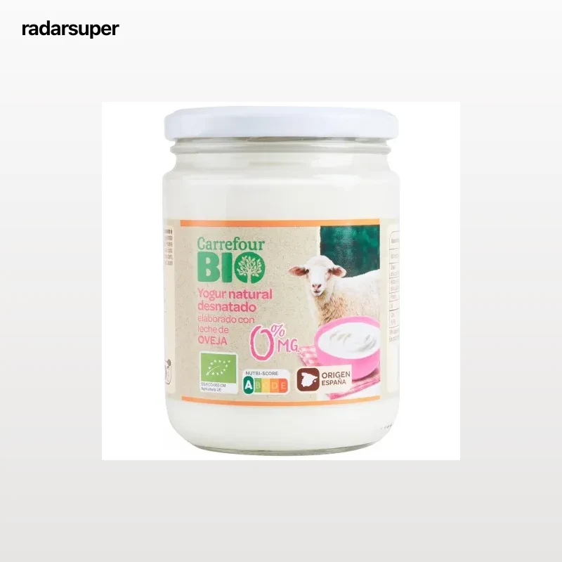 Yogur natural desnatado con leche de oveja pasteurizada ecológica Carrefour Bio 420 g.