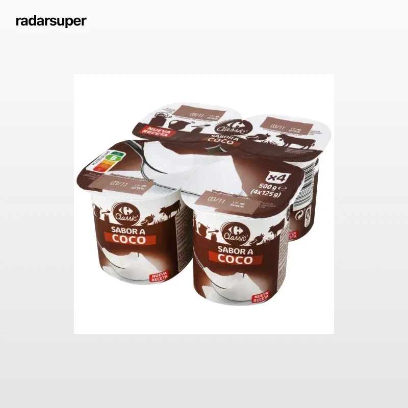 Yogur sabor coco Carrefour Classic' pack de 4 unidades de 125 g.