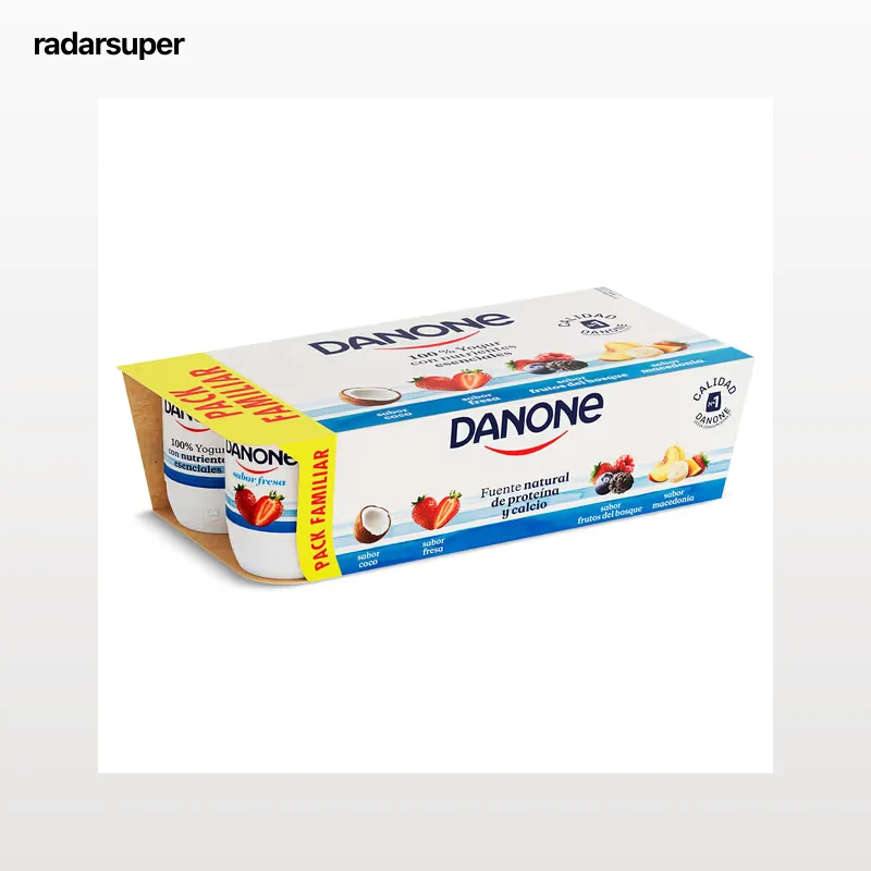 Yogur sabor coco, fresa, frutos del bosque y macedonia Danone 8 x 120 g