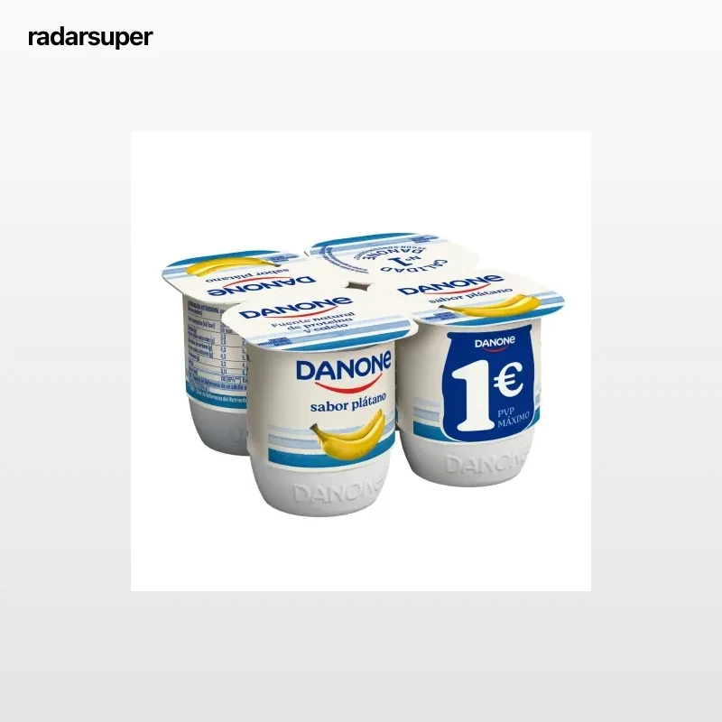 Yogur sabor plátano Danone sin gluten pack de 4 unidades de 120 g.