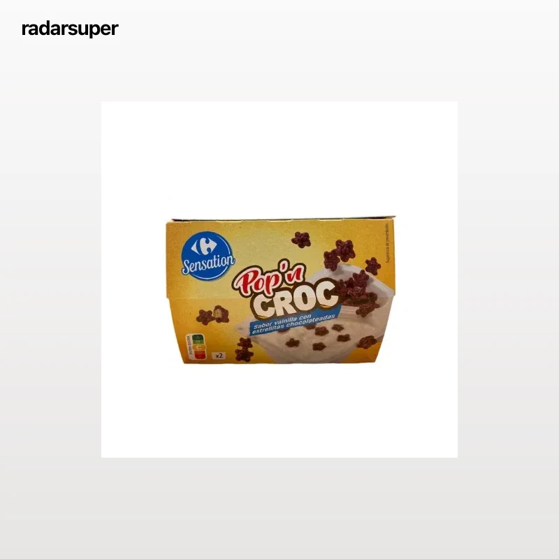 Yogur sabor vainilla con estrellitas chocolateadas Pop'n Croc Carrefour pack de 2 unidades de 125 g.