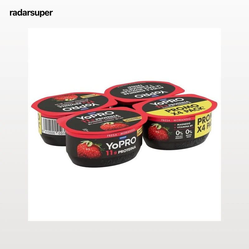 YOPRO de Danone Leche fermentada desnatada con fresa y alto contenido en proteina 4 x 120 g.