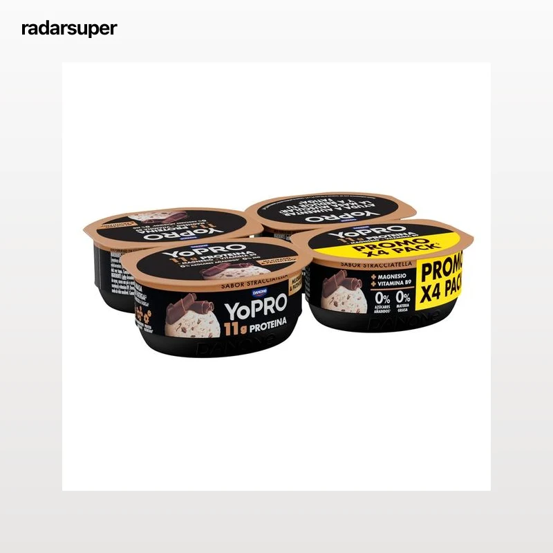 YOPRO de Danone Leche fermentada desnatada sabor stracciatella y alto contenido en proteina 4 x 120 g.