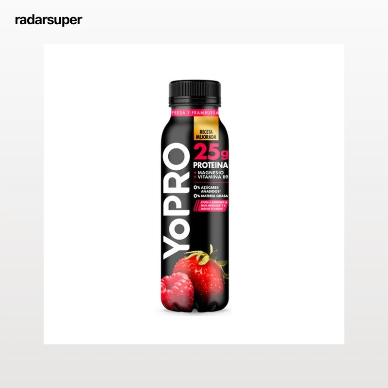 YOPRO Leche fermentada con proteínas y sabor a frambuesa, sin azúcares añadidos, ni grasa de Danone 291 ml.