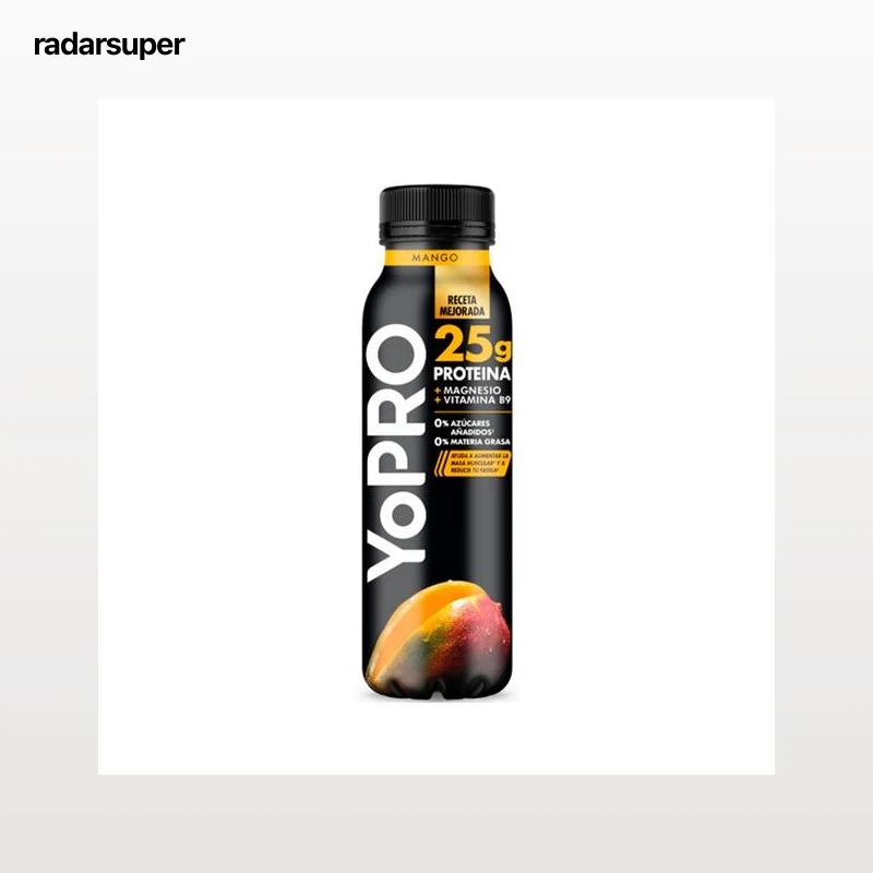 YOPRO Leche fermentada con proteínas y sabor a mango, sin azúcares añadidos, ni grasa de Danone 291 ml.