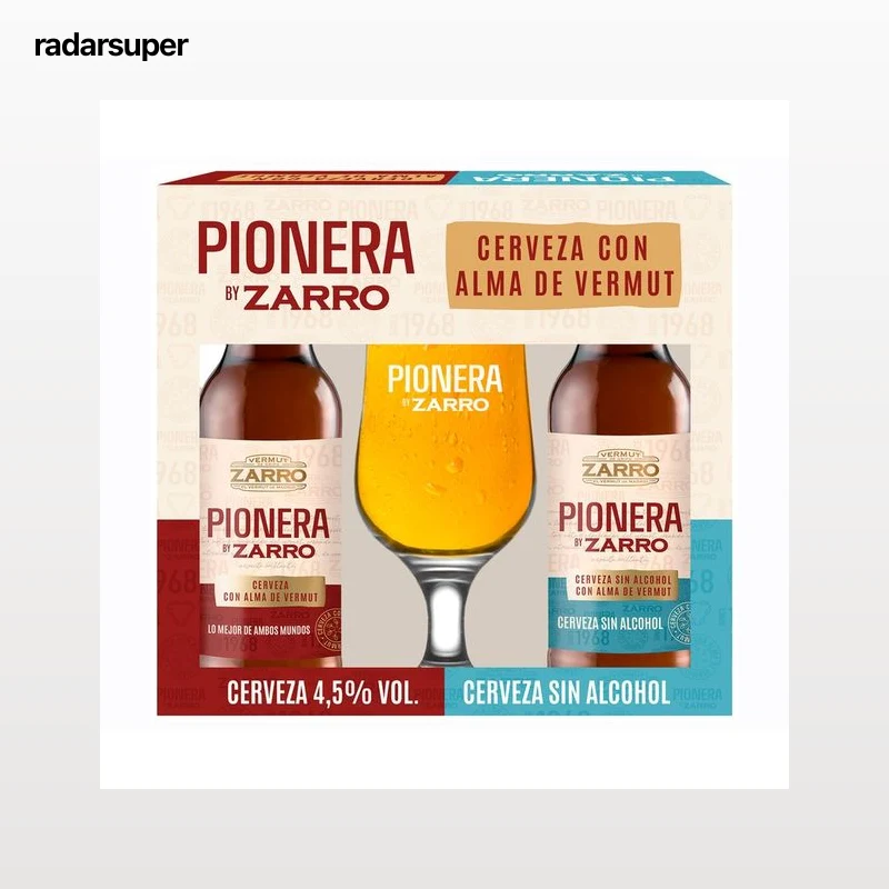 ZARRO PIONERA Estuche de cervezas con y sin alcohol más una copa 75 cl.